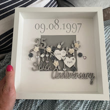 Load image into Gallery viewer, personalised silver wedding frame with couples names on a silver branch and year of their wedding day