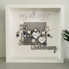Load image into Gallery viewer, personalised silver wedding frame with couples names on a silver branch and year of their wedding day