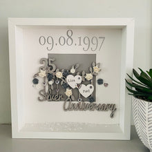Load image into Gallery viewer, personalised silver wedding frame with couples names on a silver branch and year of their wedding day