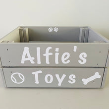 Load image into Gallery viewer, painted wooden crate personalised for pet toys