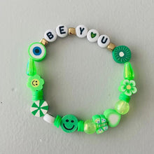 Load image into Gallery viewer, green mixed beaded elasticated bracelet with be you