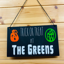 Load image into Gallery viewer, Personalised Halloween Trick Or Treat Sign
