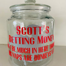 Load image into Gallery viewer, glass jar with horse image personalised racing fund jar
