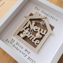 Load image into Gallery viewer, personalised new home gift within a frame with new home text and family name