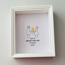Load image into Gallery viewer, button family stick figures framed new baby gift