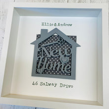 Load image into Gallery viewer, personalised new home gift within a frame with new home text and family name