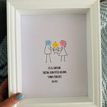 Load image into Gallery viewer, button family stick figures framed new baby gift