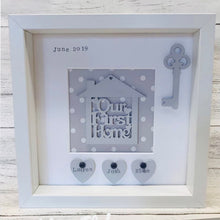 Load image into Gallery viewer, personalised our first home framed gift with names on hearts