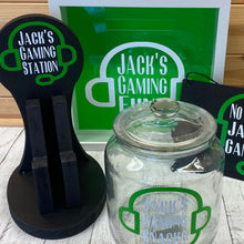 Load image into Gallery viewer, wooden gaming station stand for controller and headset