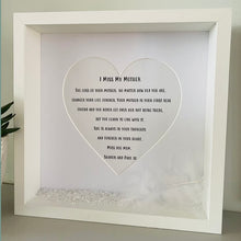 Load image into Gallery viewer, box framed remembrance poem I miss my mum with feather and crystals