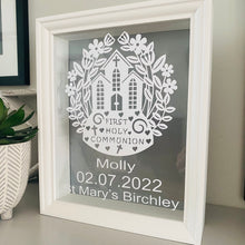 Load image into Gallery viewer, personalised first holy communion framed gift with choice of background colour