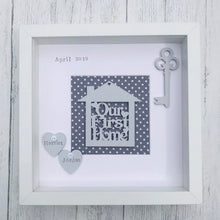 Load image into Gallery viewer, personalised our first home framed gift with names on hearts