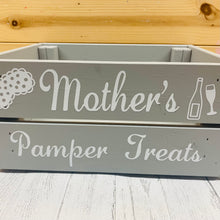 Load image into Gallery viewer, personalised wooden crate to fill with pamper treats with your choice of text