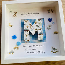 Load image into Gallery viewer, new baby personalised frame with initial in the middle