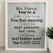 Load image into Gallery viewer, framed teacher poem thank you gift personalised with name and class