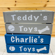 Load image into Gallery viewer, painted wooden crate personalised for pet toys