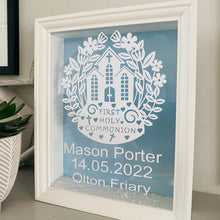 Load image into Gallery viewer, personalised first holy communion framed gift with choice of background colour