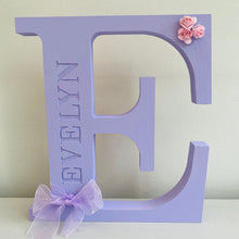 Load image into Gallery viewer, Lilac engraved name initial 20cm with pink roses