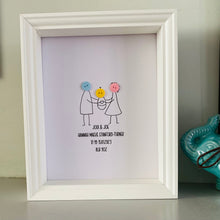 Load image into Gallery viewer, button family stick figures framed new baby gift
