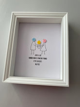 Load image into Gallery viewer, button family stick figures framed new baby gift