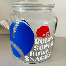 Load image into Gallery viewer, personalised NFL snack jar with american football image and helmet and your name