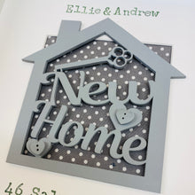 Load image into Gallery viewer, personalised new home gift within a frame with new home text and family name