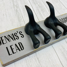 Load image into Gallery viewer, personalised double dog lead hook with dog tail hook