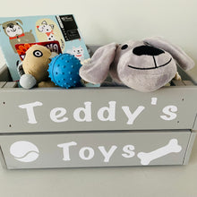 Load image into Gallery viewer, painted wooden crate personalised for pet toys