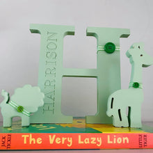 Load image into Gallery viewer, engraved name initial 20cm with giraffe and lion character