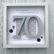 Load image into Gallery viewer, large wooden number 70 in a white frame birthday gift