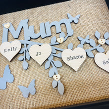 Load image into Gallery viewer, personalised family tree frame for mum with names on hearts
