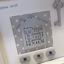 Load image into Gallery viewer, personalised our first home framed gift with names on hearts