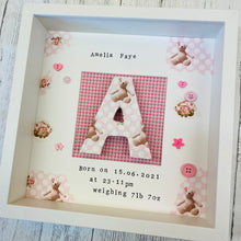 Load image into Gallery viewer, new baby girl personalised box frame with vintage decoupage