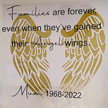 Load image into Gallery viewer, families are forever even when they've gained their angel wings, personalised remembrance frame