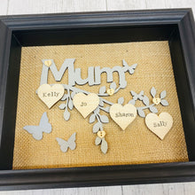 Load image into Gallery viewer, personalised family tree frame for mum with names on hearts