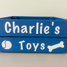 Load image into Gallery viewer, painted wooden crate personalised for pet toys