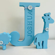 Load image into Gallery viewer, engraved name initial 20cm with giraffe and lion character