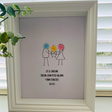 Load image into Gallery viewer, button family stick figures framed new baby gift