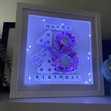 Load image into Gallery viewer, personalised 18th birthday frame with lights and gift card