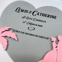 Load image into Gallery viewer, personalised destination wedding framed gift with wooden palm tree