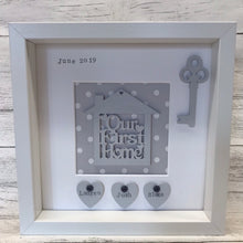 Load image into Gallery viewer, personalised our first home framed gift with names on hearts