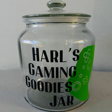 Load image into Gallery viewer, glass personalised gaming snack jar with controller image