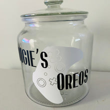 Load image into Gallery viewer, glass personalised gaming snack jar with controller image