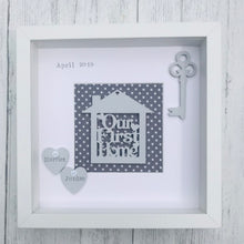 Load image into Gallery viewer, personalised our first home framed gift with names on hearts