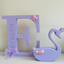 Load image into Gallery viewer, lilac engraved name initial with swan character