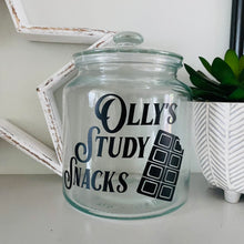 Load image into Gallery viewer, personalised glass treat jar with your choice of text and sweet or chocolate image