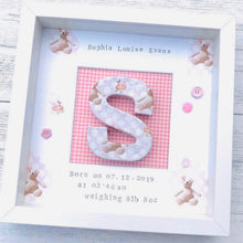 Load image into Gallery viewer, new baby girl personalised box frame with vintage decoupage