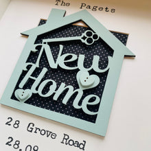 Load image into Gallery viewer, personalised new home gift within a frame with new home text and family and street name