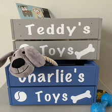 Load image into Gallery viewer, painted wooden crate personalised for pet toys
