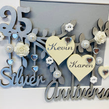 Load image into Gallery viewer, personalised silver wedding frame with couples names on a silver branch and year of their wedding day
